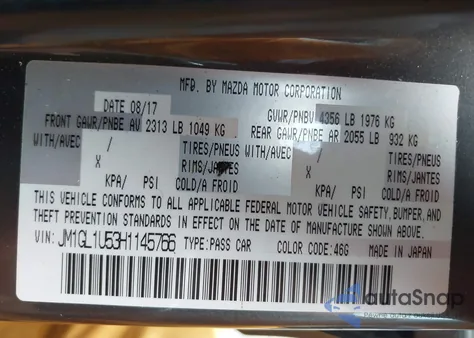 2017 Mazda Mazda6 Sport from USA, damaged, VIN JM1GL1U53H1145766